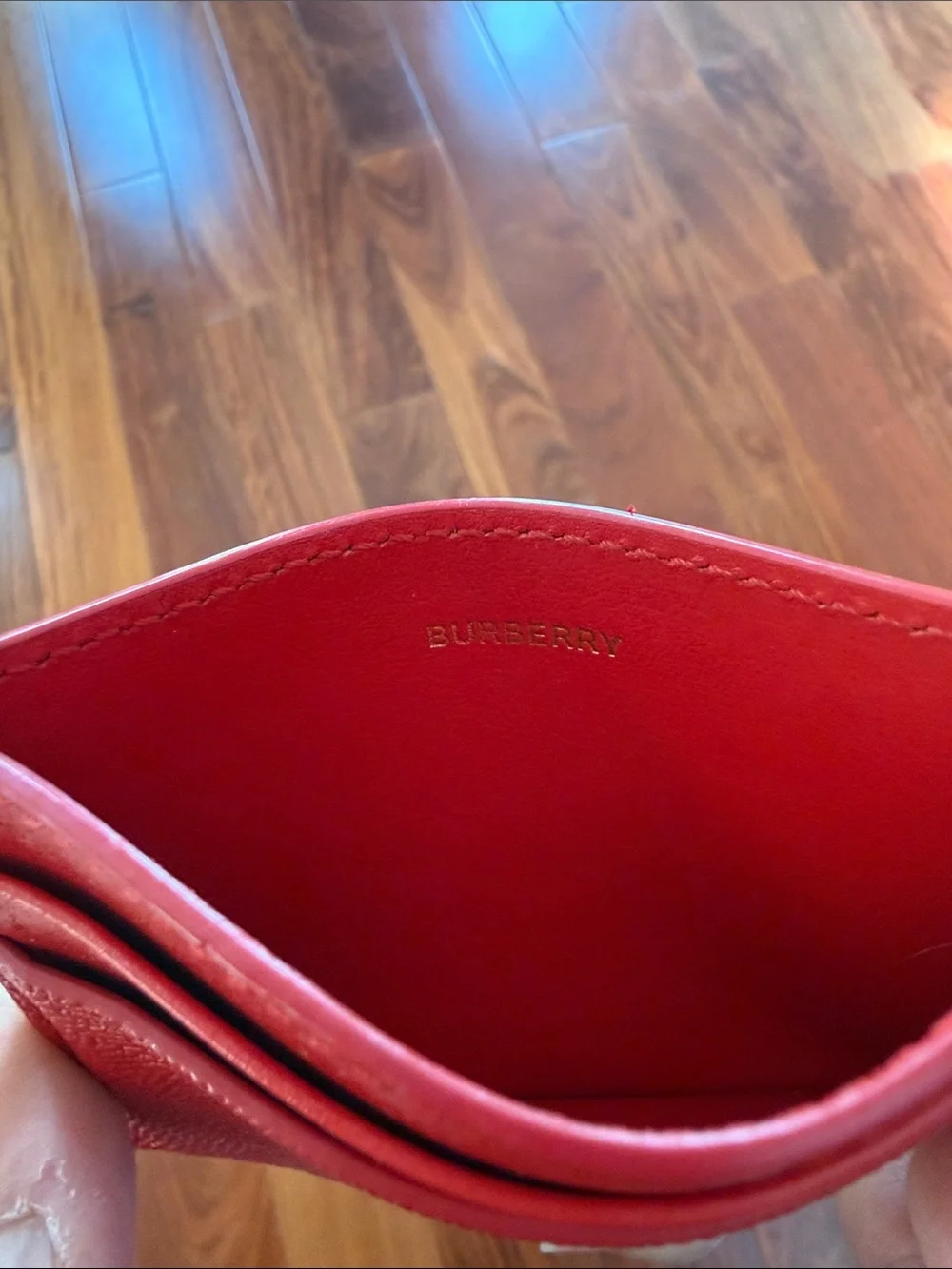Burberry Red Leather TB Monogram Card Holder ,